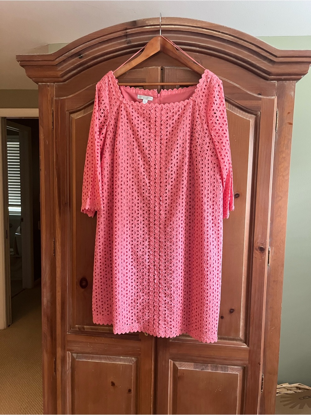 London Times Coral Pink Eyelet Off-Shoulder Dress